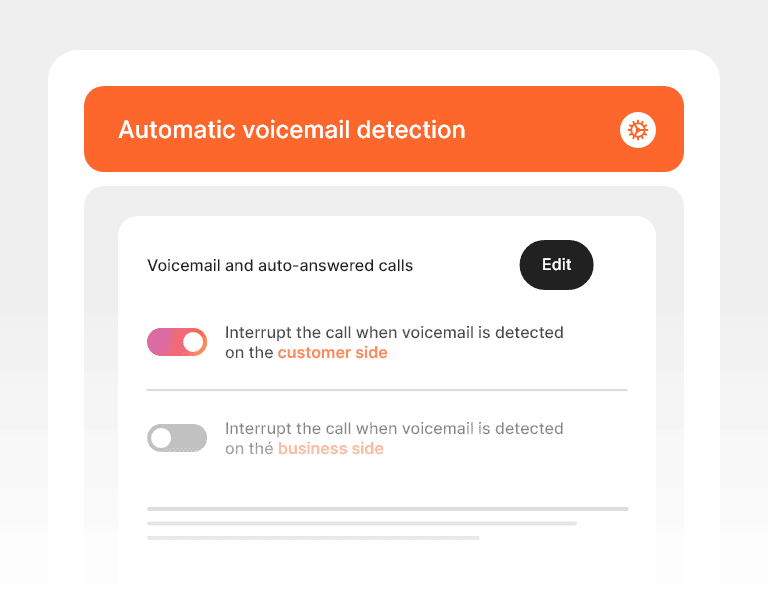 Interface de gestion des interactions clients avec détection automatique de messagerie vocale.